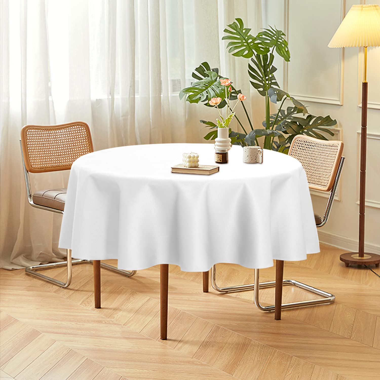 Sancua 2 Pack Round Tablecloth 70 Inch White, Stain And Wrinkle Resistant Table Cloth - Washable Polyester Table Cover For Dinin